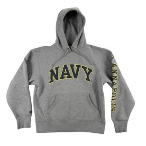 Vintage Jansport Navy Hoodie Mens S Gray Annapolis Pullover Sweatshirt Graphic‎